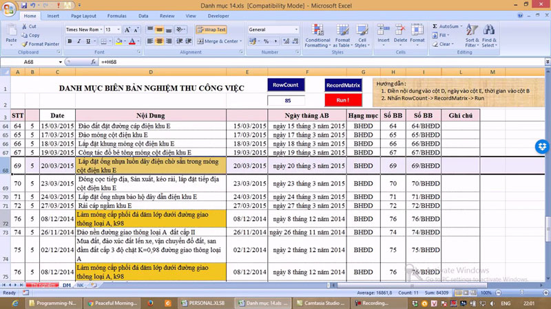 quản lý công việc hằng ngày bằng excel
